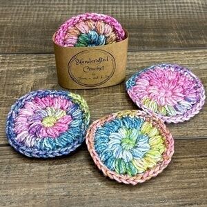 Handcrafted Crochet Face Round Makeup Remover Scrubbies Set Cotton Yarn